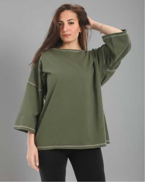    تي شيرت كاجوال فضفاض بأكمام طويلة من defect-Olive-M