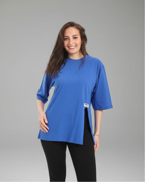 تيشرت حريمي اوفر سايز كاجول بفتحه من الجنب من defect-Blue-M