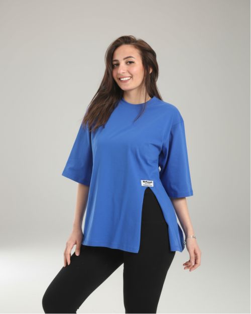 تيشرت حريمي اوفر سايز كاجول بفتحه من الجنب من defect-Blue-M
