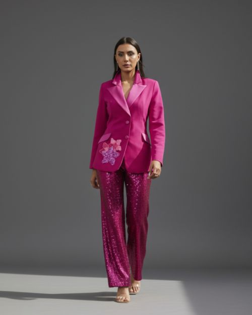 Fuchsia Satin Wide-Leg Pants