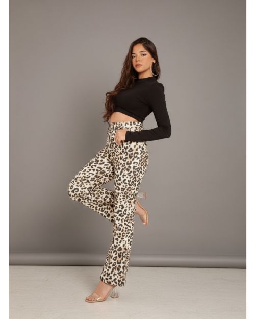 Leopard Pants-Beige-S