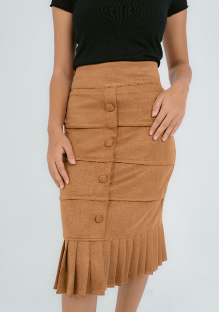 Vintage Charm Suede Skirt - Brown-S