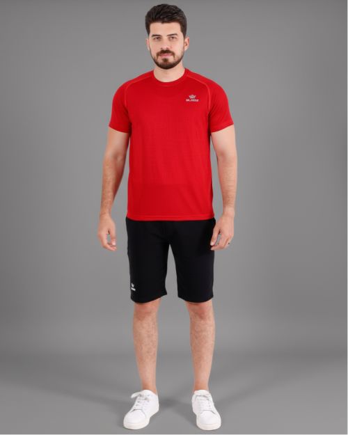 Men's Short Sleeve Athletic T-Shirt - Quick-Dry Fabric -Red-L