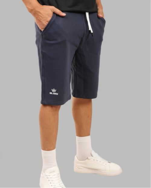 Men's Fleece Gym Shorts with Drawstring Waist and Pockets-Navy-L