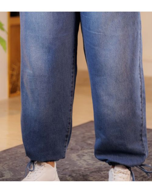 Wide Leg Jeans with Drawstring at Hem-34