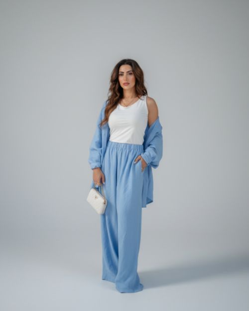 Relaxed Fit Sky Blue Cardigan Set