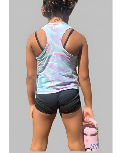 Girls' Holographic Marble Print Racerback Tank Top-4 yrs