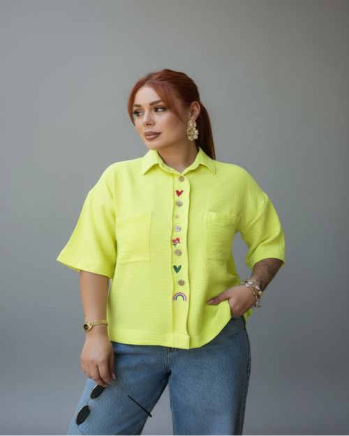Embroidered Shirt-Yellow-S