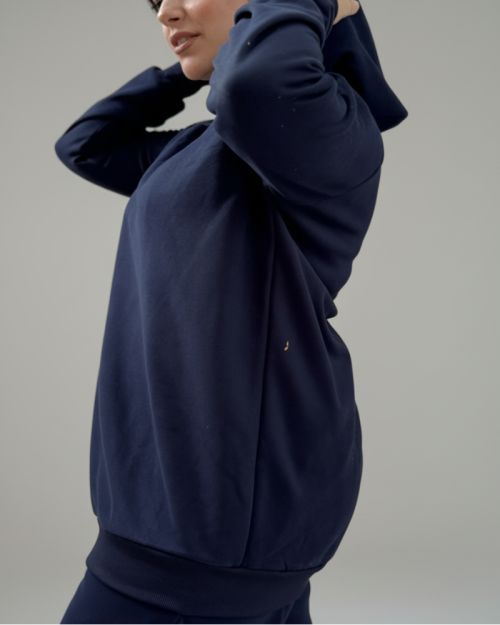 One side Hoodie/Pants Milton Fabric Set-Navy-S