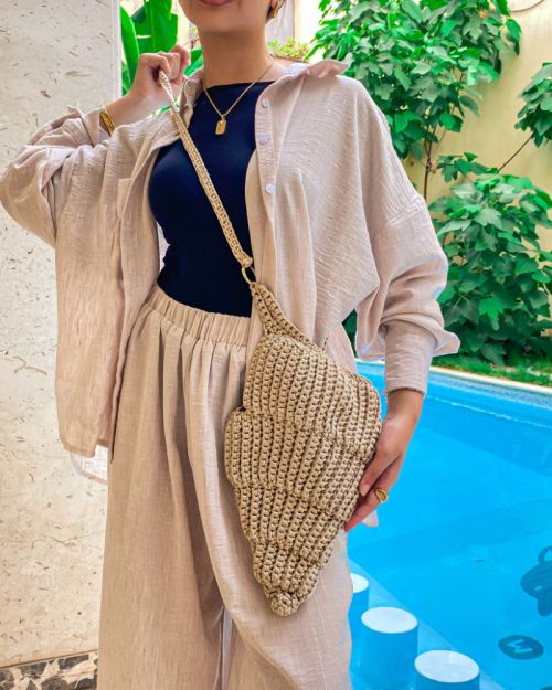 Handmade Long Shell Bag-Beige