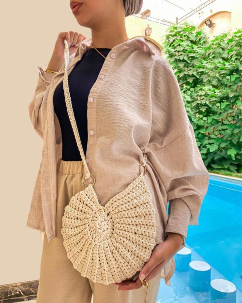 Handmade Round Shell Bag-Beige