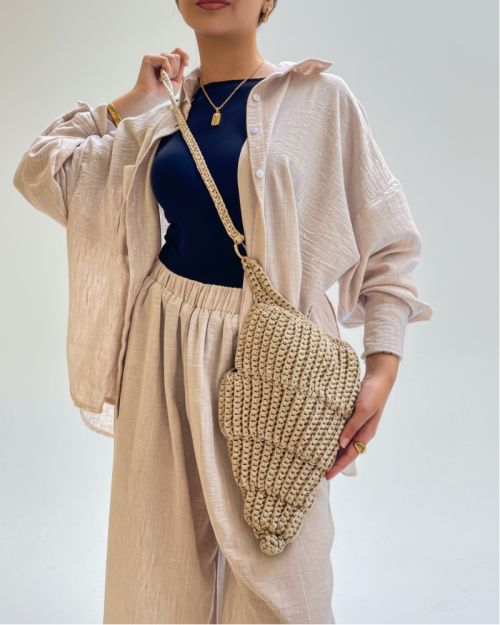  Handmade Long Shell Bag-Beige