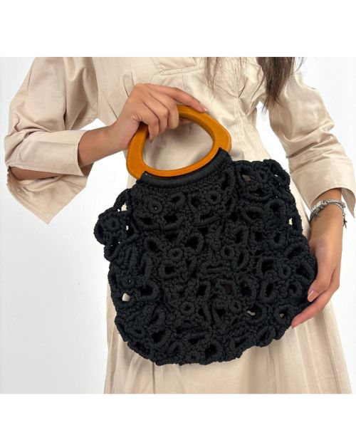 Handmade Flower Basket Bag-Black