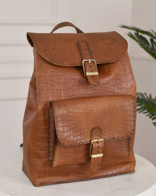 leather backpack-Brown