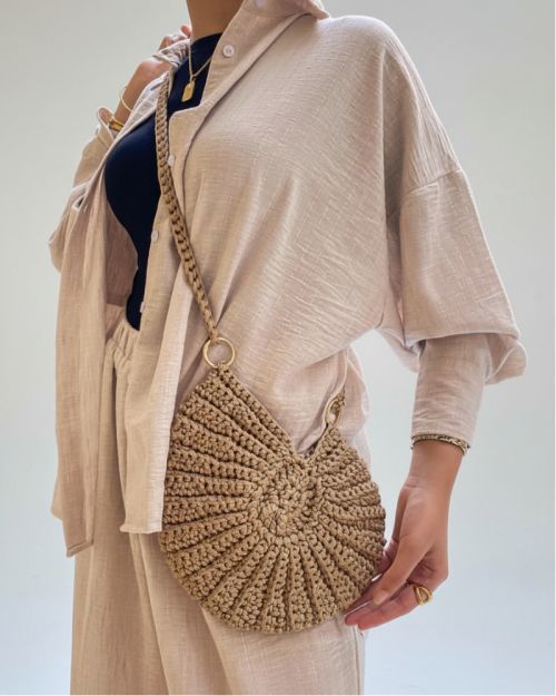 Handmade Round Shell Bag-mocca