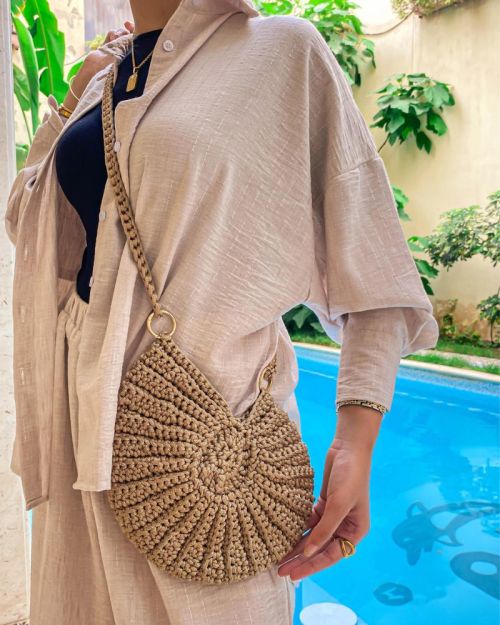 Handmade Round Shell Bag-mocca