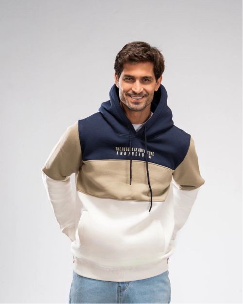 Colorblock Hoodie - Navy Blue X Khaki-M