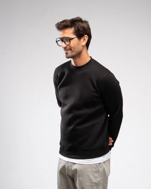 Basic Plain Sweatshirt-M-Black