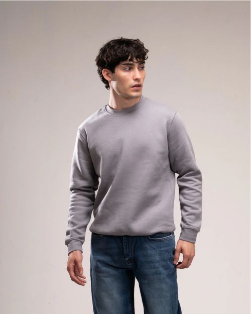 Basic Plain Sweatshirt-M-Gray