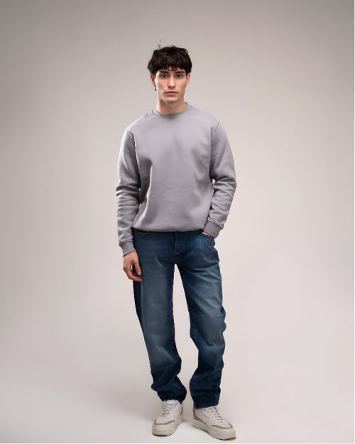 Basic Plain Sweatshirt-M-Gray
