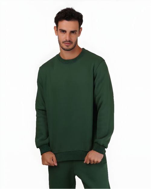 Basic Plain Sweatshirt-M-Olive