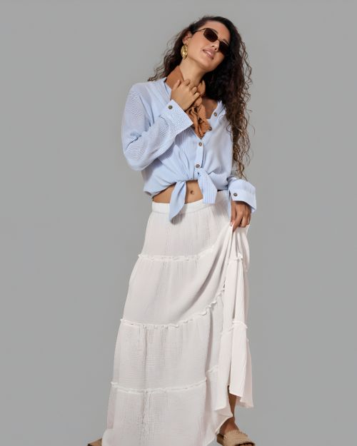 White Flared Skirt For Women