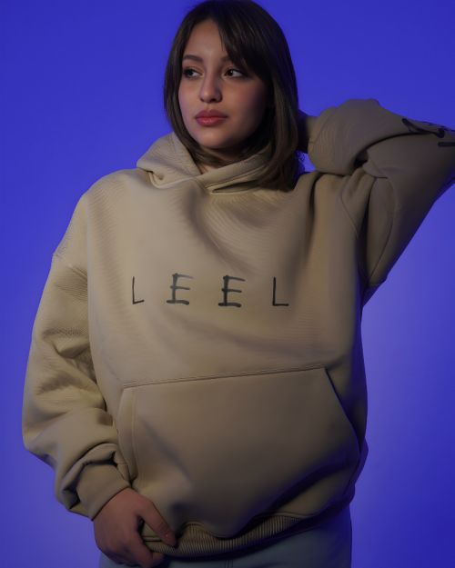 Leel Oversized Beige Hoodie-S