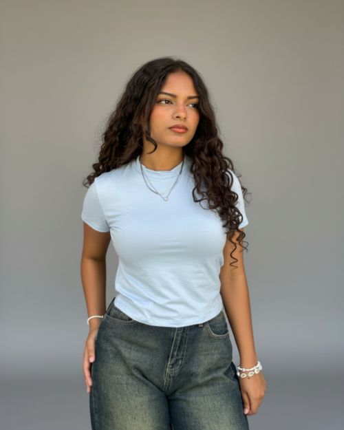 Fitted Crop Top with Short Sleeves