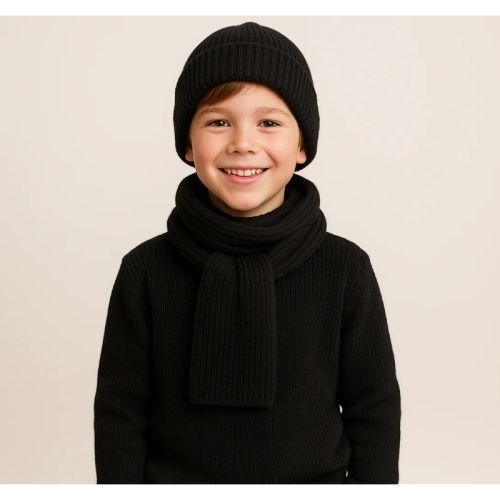 Black Knitted Winter Set – Sweater, Beanie & Scarf