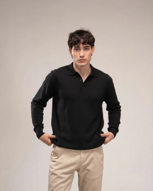 Polo Knit Sweater-M-Black