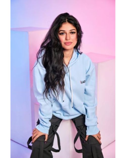 iLADY White Hoodie-L-Blue