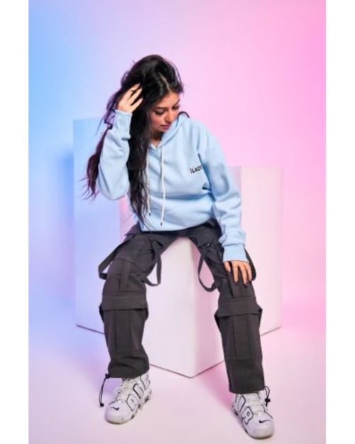 iLADY White Hoodie-L-Blue