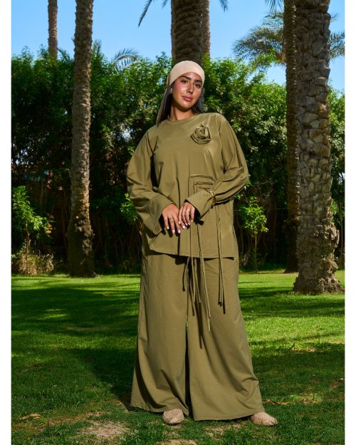 Worood Comfy Set with Pin-Olive