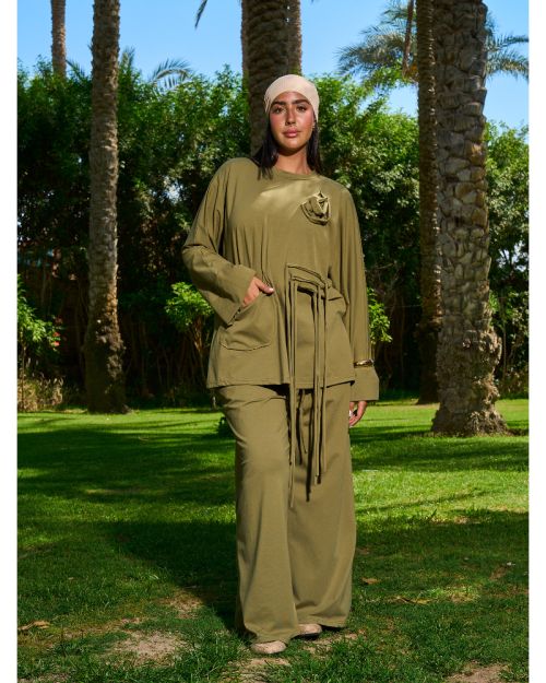 Worood Comfy Set with Pin-Olive