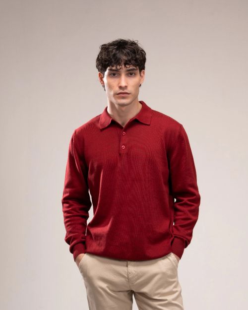 Polo Knit Sweater-M-Burgandy