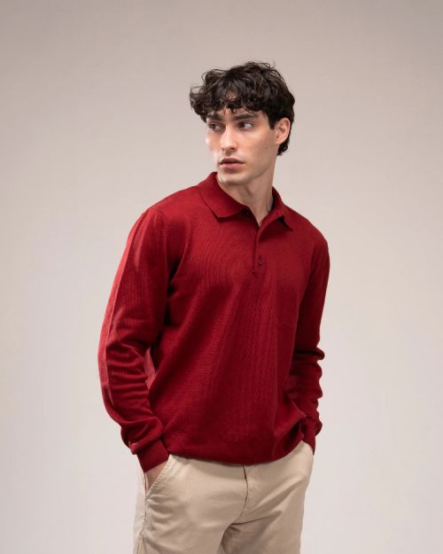 Polo Knit Sweater-M-Burgandy