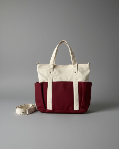 Canvas Tote Bag, Two-Tone Colored and Detachable Strap