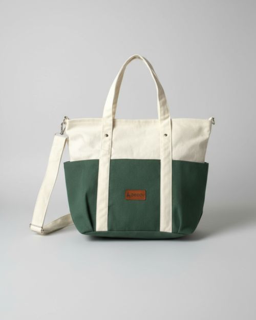 Canvas Tote Bag, Two-Tone Colored and Detachable Strap-Green