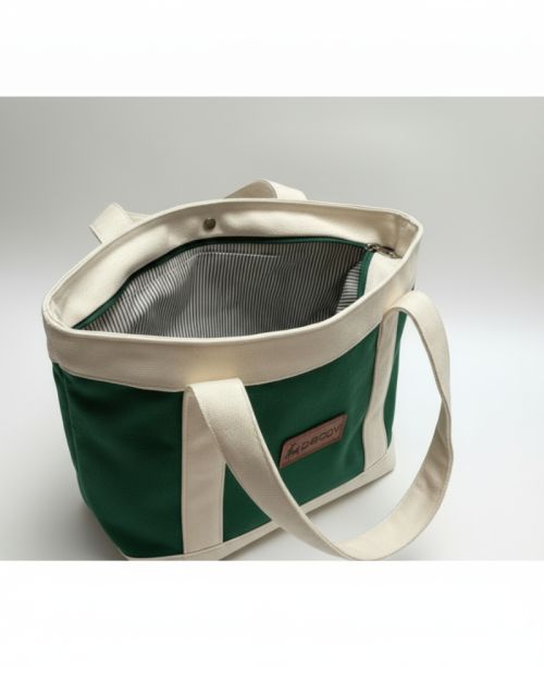 Canvas Tote Bag, Two-Tone Colored and Detachable Strap-Green
