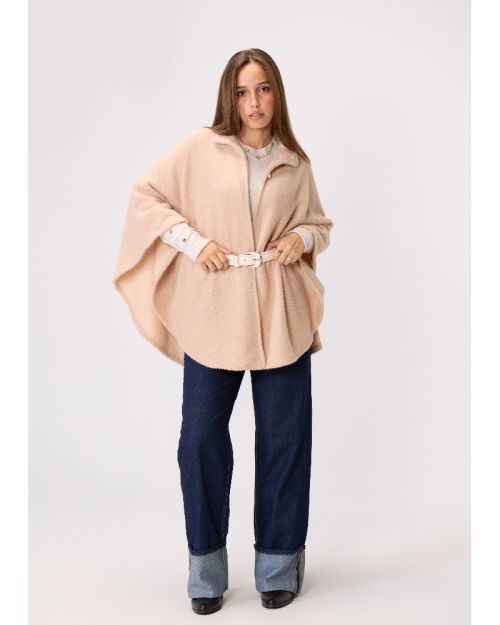 Teddy Fleece Knit Cape-Beige