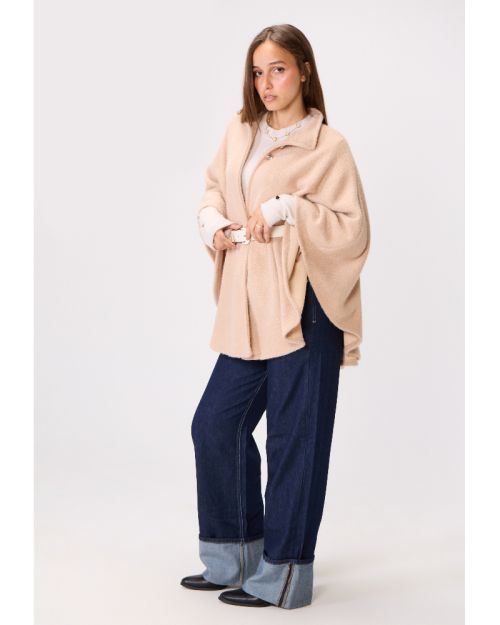 Teddy Fleece Knit Cape-Beige