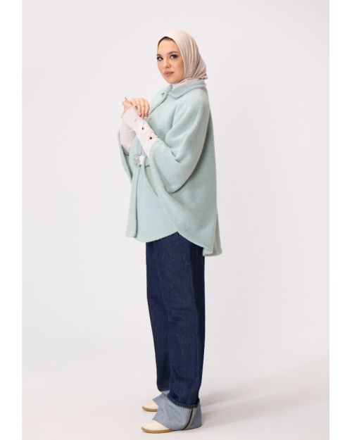 Teddy Fleece Knit Cape-Mint