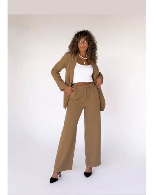 Caramel Wide-Leg Straight Mid Pants