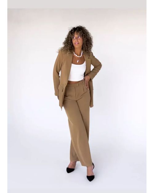Caramel Wide-Leg Straight Mid Pants