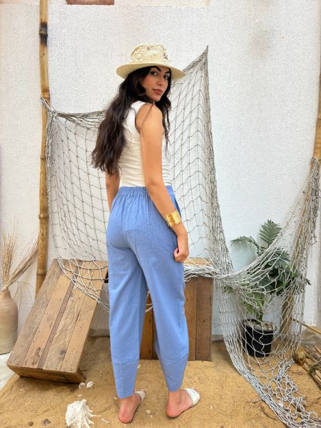 Crisscross Linen Pants-Indigo-S