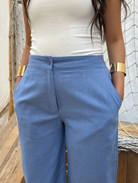 Crisscross Linen Pants-Indigo-S