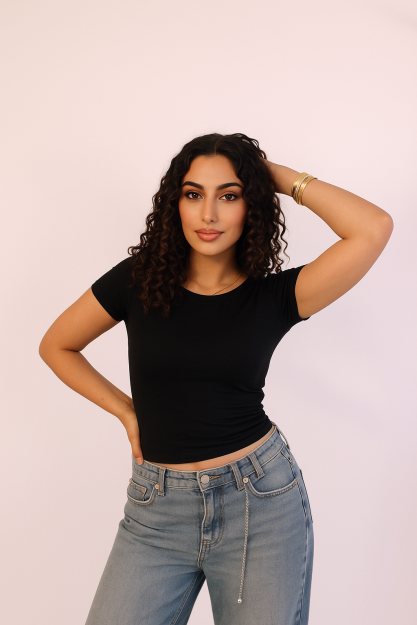 Basic Half Top-Black-S