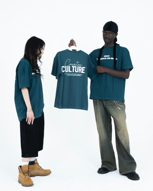 Unisex T-shirt printed slogan rebel-Petrol-S
