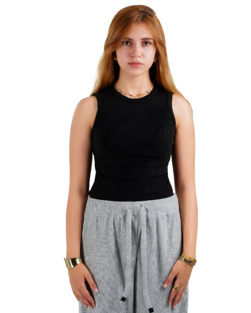 Plein De Vie crew neck sleeveless top-S-Black