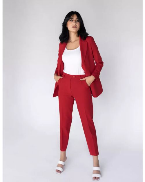Coral Red Slim Pants